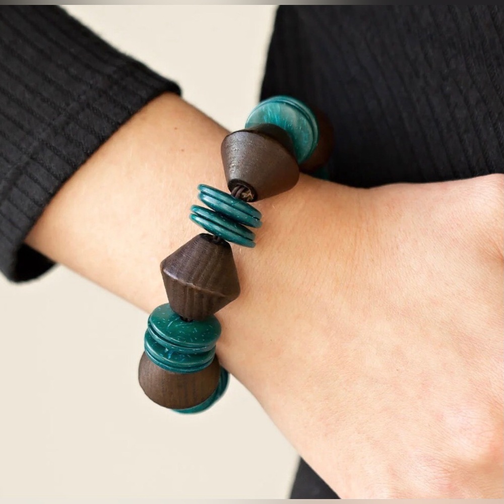 Chunky Teal and Brown Beaded Bracelet